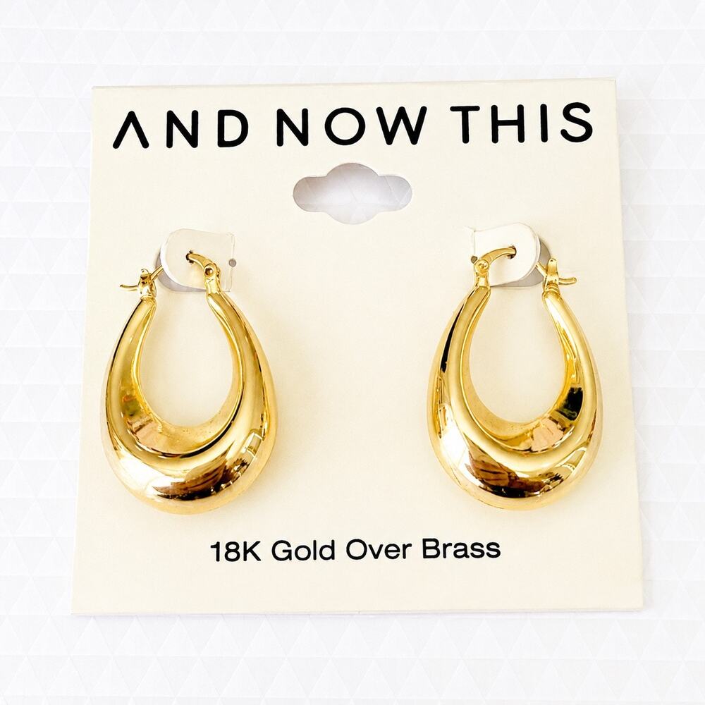 And Now This 18K Gold Over Brass Teardrop Hoop Earrings